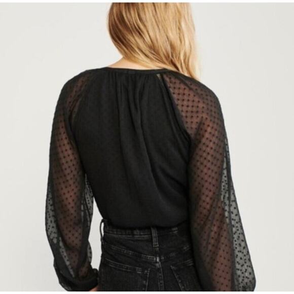 Abercrombie & Fitch Black Swiss Dot Chiffon
Sheer Balloon Sleeve Button Bodysuit - Picture 2 of 7